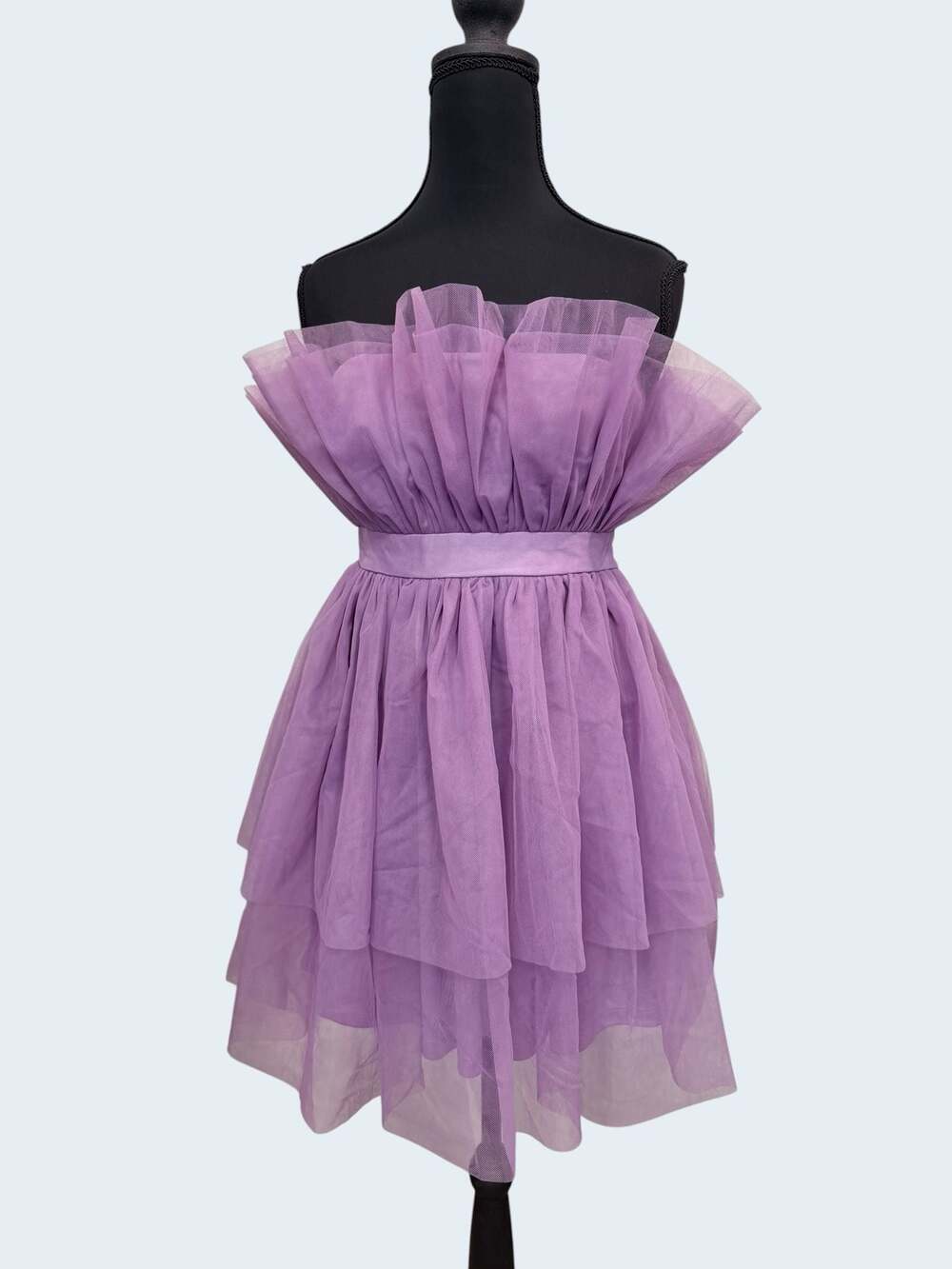 Thirty Thirty Lavender Strapless Tiered Tulle Mini Dress Sz M Party Cocktail